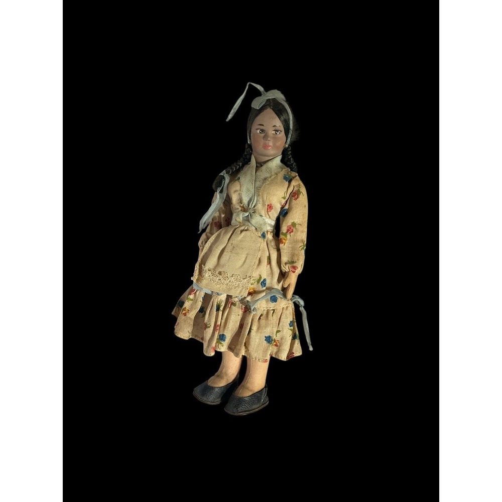 Hand Painted Doll Argentinian Traditional Dress Braided Hair Collectible Vtg 7"